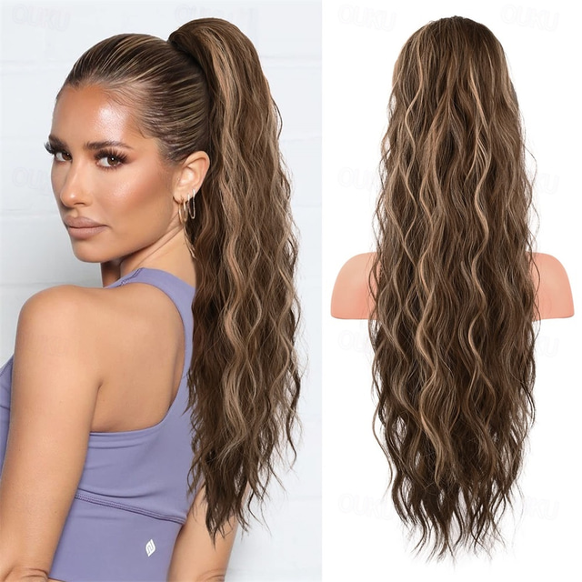  Ponytail Extension 26 Inch Drawstring Ponytail Hair Extensions for Women Long Curly Wavy Ponytail Natural Synthetic Hairpiece for Women