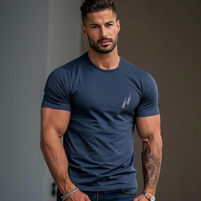  Men's Flame T shirt Tee Top 100% Cotton Short Sleeve Graphic Shirt White Dark Blue Gray Comfortable Tee Street Vacation Fashion Designer Clothing