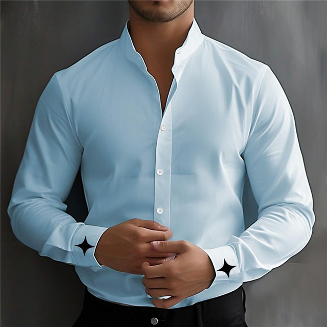  Estrela Business casual Homens Camisetas impressas Ao ar livre Vestir para trabalhar Roupa Diária Primavera Verão Colarinho Clerical Manga Longa Branco, Rosa, Azul S, M, L Poliéster Camisa