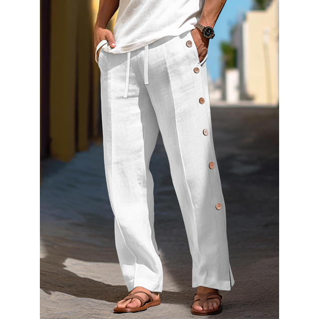  40% λευκά είδη Ανδρικά Λευκά παντελόνια Παντελόνια Καλοκαίρι παντελόνι Κορδόνι Ελαστική μέση Πλευρικό κουμπί Σκέτο Αναπνέει Άνετο Γραφείο / Καριέρα Καθημερινά Διακοπές Κλασσικό Καθημερινό Μαύρο Λευκό