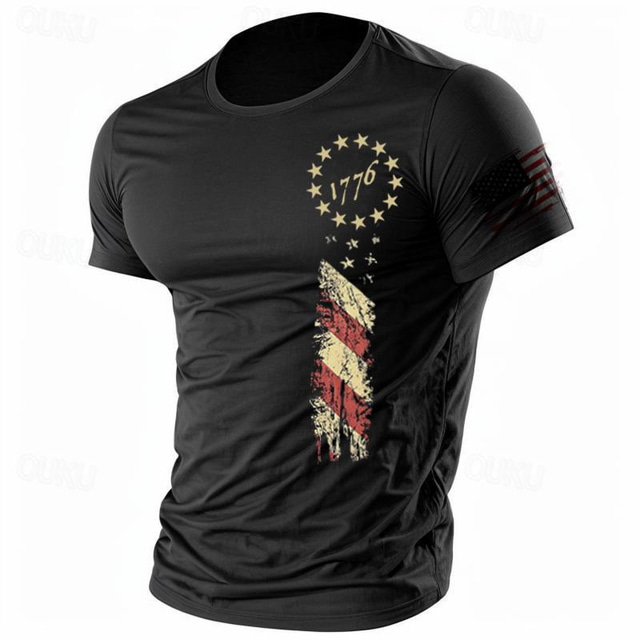  Herren Amerikanische US-Flagge T Shirt T-Shirt Baumwolle Kurzarm Grafik Hemd Schwarz Armeegrün Bequemes T-Shirt Strasse Festtage Modedesigner-Kleidung