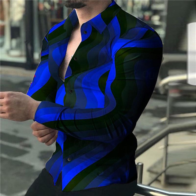  Homme Chemise Chemise graphique Dégradé Col rabattu Rouge Bleu Orange Gris foncé 3D effet Extérieur Plein Air manche longue Imprimer Bouton bas Vêtement Tenue Mode Design Décontractées Respirable