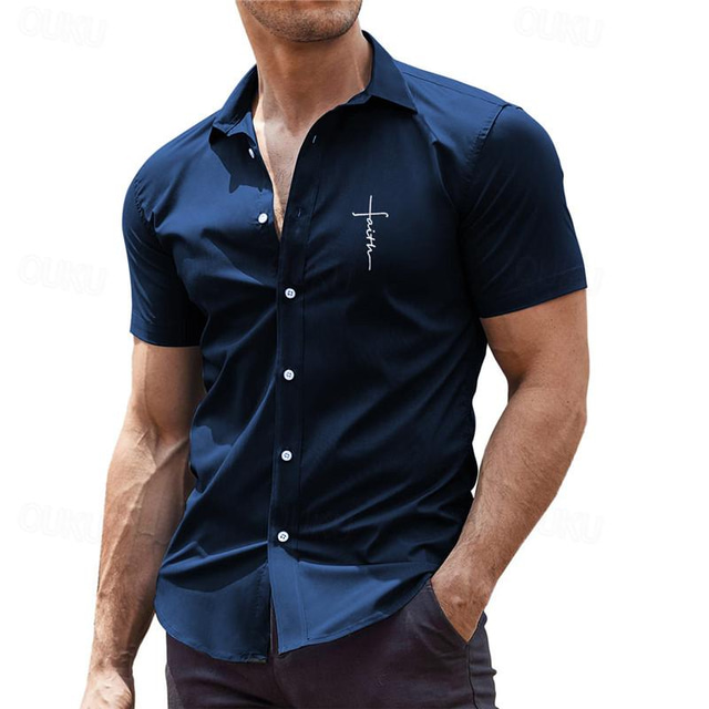  Fe Informal de negocios Hombre Camisas estampadas Exterior Calle Usar para trabajar Verano Cuello Vuelto Mangas cortas Negro, Burdeos, Azul Marino Oscuro S, M, L Tejido elástico en 4 direcciones