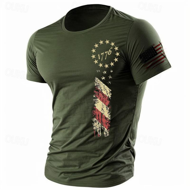  1776 American US Flag Tee T-shirt en coton graphique pour hommes, chemise classique de sport à manches courtes, confortable, vacances dans la rue, vêtements de créateurs de mode d'été