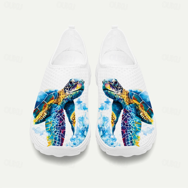  Men's Sneakers Print Shoes Plus Size Flyknit Shoes Walking Sporty Casual Outdoor Daily Mesh Breathable Comfortable White Blue Green