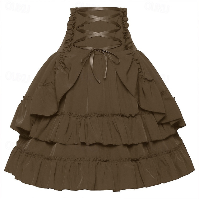  Retro Vintage Medieval Renaissance Skirt Ren Faire Pirate Flounced Asymmetric Hem Solid Colored Women's Pirate Fantasy Steampunk Masquerade Party / Evening Adults' Skirts