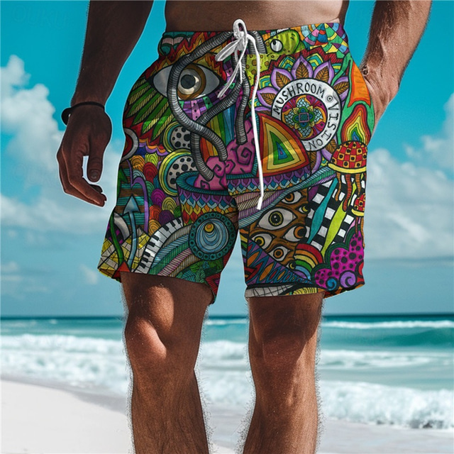  Men's Eye Graffiti Colorful Swimming Trunks Board Shorts Swim Shorts Mid Waist Vacation Hawaiian Holiday Vacation Holiday Beach Drawstring with Mesh lining Elastic Waist Designer Clothing Apparel