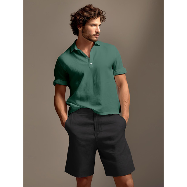  40% Linen Men's Shorts Linen Shorts Summer Shorts Button Up Pocket Elastic Waist Plain Breathable Comfortable Short Daily Vacation Going out Classic Casual Black White