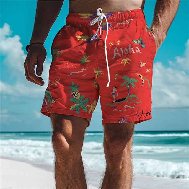  Hombre Pantalones de Surf Pantalones de Natación Boxers de Natación Correa con forro de malla Cintura elástica Piña Comodidad Transpirable Corto Festivos Vacaciones Playa Vacaciones Hawaiano Amarillo