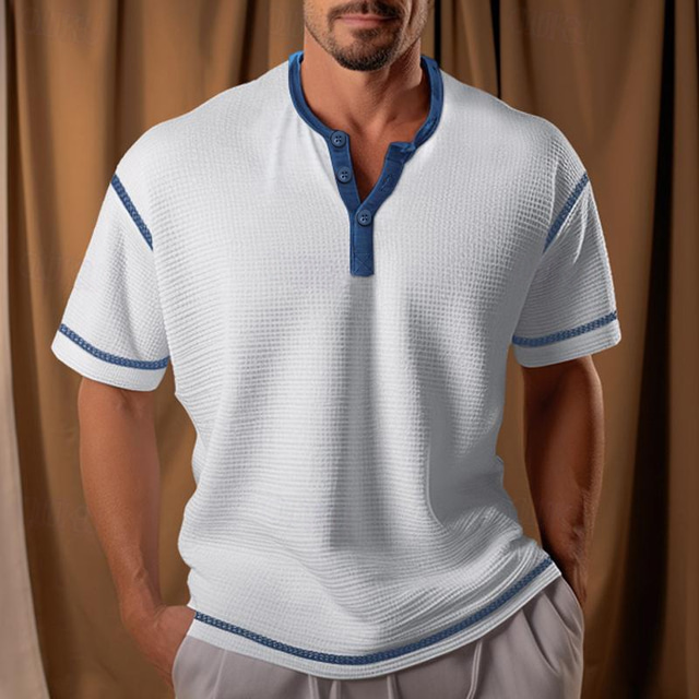  Męskie Koszula Henley z waflami Koszula Henley Koszulka Kolorowy blok Henley Ulica Urlop Krótkie rękawy Niejednolita całość Dzianiny Odzież Poliester Moda Designerskie Podstawowy