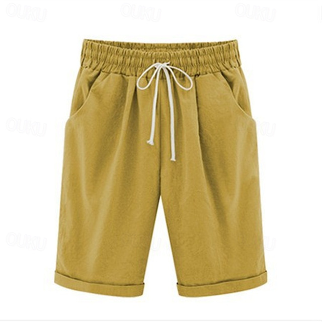  Women's Linen-Inspired Shorts Shorts Casual Daily Short Plain Drawstring Side Pockets Breathability Comfortable Micro-elastic Going out Weekend White Yellow Pink Summer Regular Fit