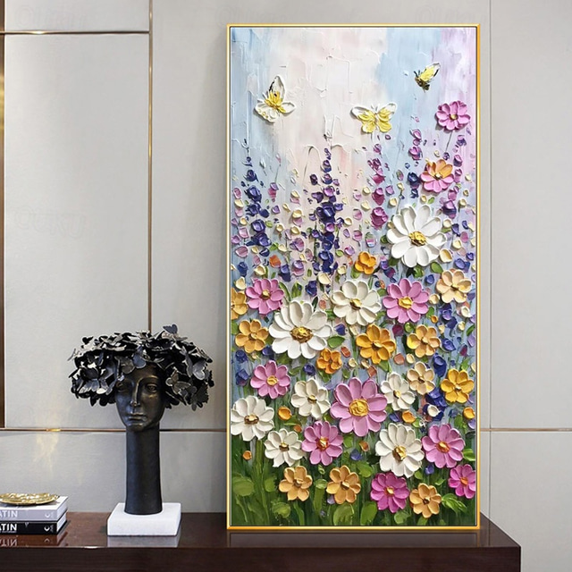 2025年 大型 3D カラフルな花の手描き油絵春の花束キャンバス