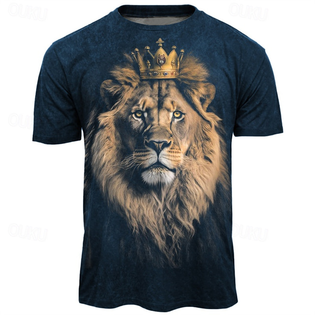  Easter Men's Animal Lion T shirt Short Sleeve T shirt 3D Print Crew Neck Shirt Daily Designer Retro Vintage Sports Outdoor Holiday Going out Black Burgundy Navy Blue Spring & Summer Clothing Apparel