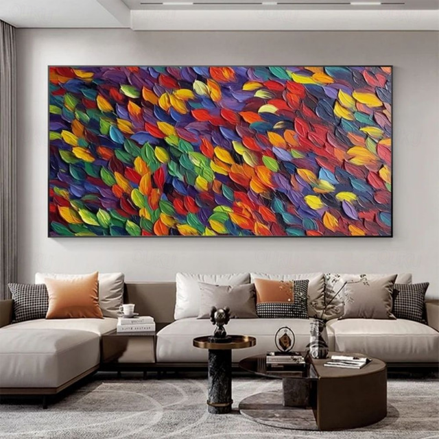  Handmade Oil Painting Canvas Wall Art Decoration Modern Thick Oil Colorful Leaves Landscape for Home Decor Rolled Frameless Unstretched Painting