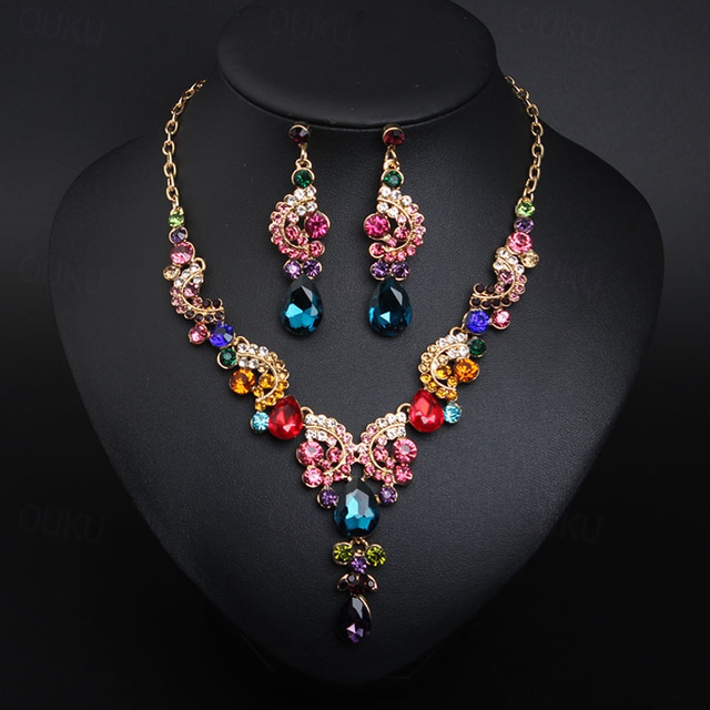  Jewelry Set 3pcs Rhinestone Alloy Earrings Necklace Women's Elegant Vintage Stylish Geometrical Geometric Jewelry Set For Wedding Party Daily