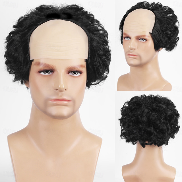  Short Brown Old Men Wig Fluffy Bald Head Wig Synthetic Cosplay Wigs Halloween Wigs