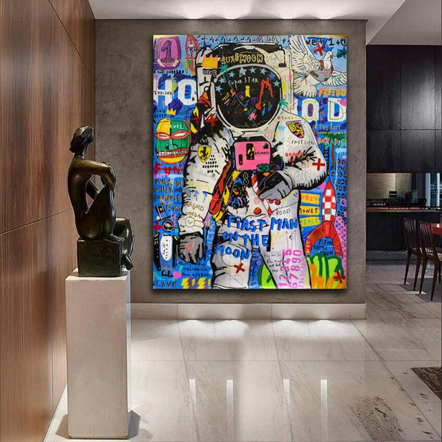 Banksy Style Astronaut oil painting Pop Art Graffiti art Oil Painting 100% HandMade street art Oil Painting Astronaut pop art Oil Painting