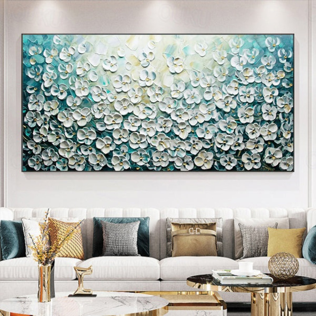  Blooming Flower oil painting handmade Landscape Art Minimalist White Cherry Blossom Canvas Oil Painting hand painted 3D Creamy Texture oil painting Wall Art Custom Plaster Style painting