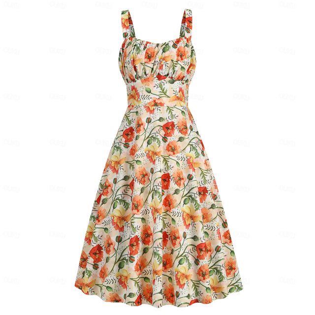  Retró 1950-es Rockabilly Térdig érő Ruhák Swing ruha Flare ruha Pánt Virágos Gyümölcs Eper Női Zsúr Alkalmi / Napi Lánybúcsú Felnőttek Ruha Hazatérő ruhák