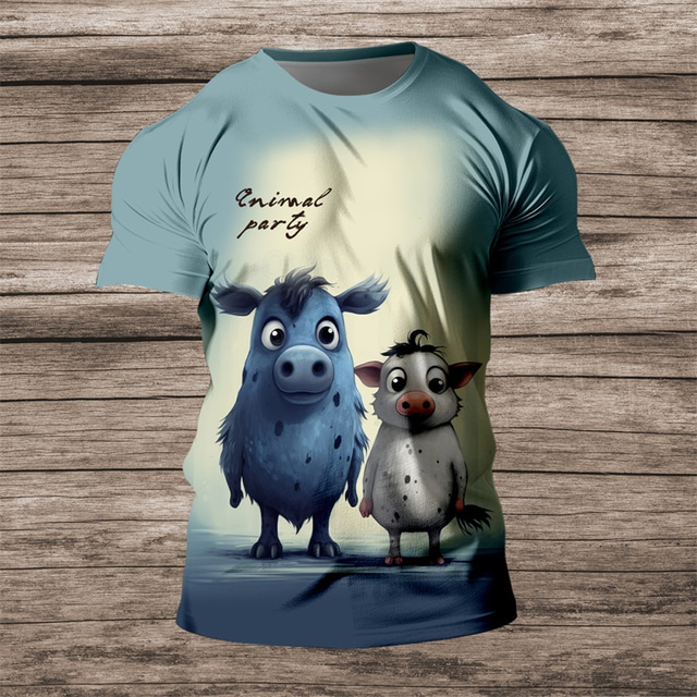  Men's Cartoon Donkey T shirt Tee Top Short Sleeve T shirt 3D Print Crew Neck Shirt Daily Designer Casual Sports Outdoor Holiday Going out Blue Sky Blue Dark Blue Spring & Summer Clothing Apparel S M