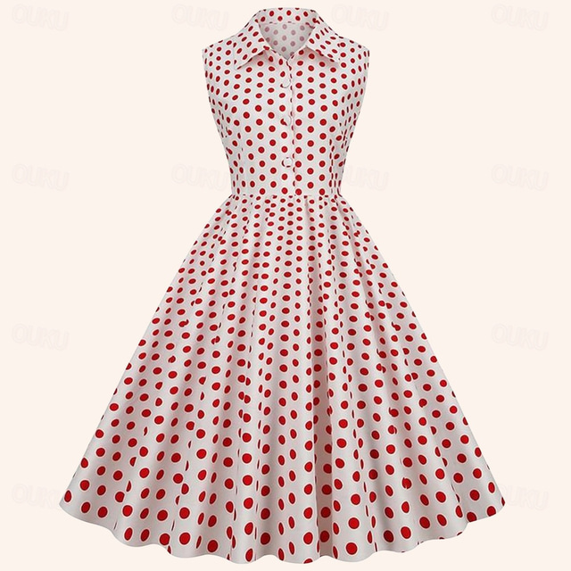  Retro Vintage 1950s Rockabilly Dress A-Line Dress Swing Dress Polka dots Women's Halloween Carnival Masquerade Party Bachelorette Party Adults Dress Homecoming Dresses