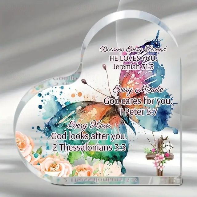  Acrylic Heart Plaque Christian Gifts For Women Men Faith Christmas Acrylic Paperweight Inspirational Religious Gifts Home Decor Room Decor Scene Decor Office Decor