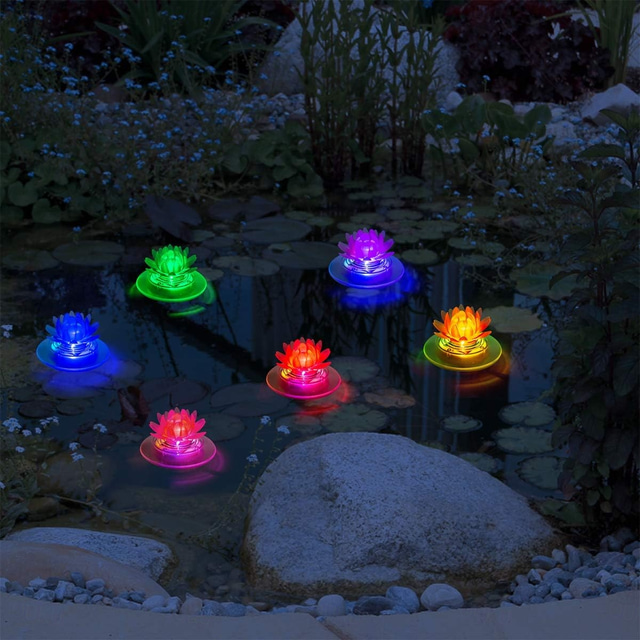  Piscina de lótus solar luz flutuante lagoa solar luz noturna rgb jardim ao ar livre gramado piscina festa de férias decoração de paisagem