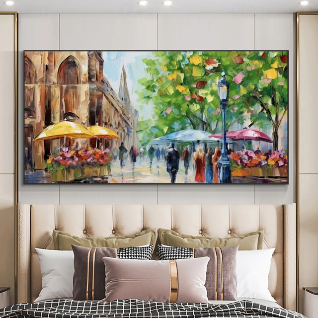  handgeschilderde canvas kunst aan de muur Scandinavische abstracte moderne kleurrijke Parijs canvas kunst aan de muur foto olieverfschilderij woonkamer interieur (geen ingelijst)