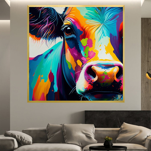  Abstract Cow Oil Painting hand painted Colorful Animal texture painting  Unique Artwork Vibrant Animal Canvas painting for Wall Art Farmhouse Decor Living Room living room home decor