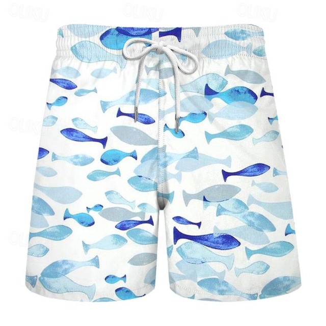  Carefree Interlude x Joshua Jo Herren-Boardshorts „School of Fish“ mit Print für den Urlaub am Strand