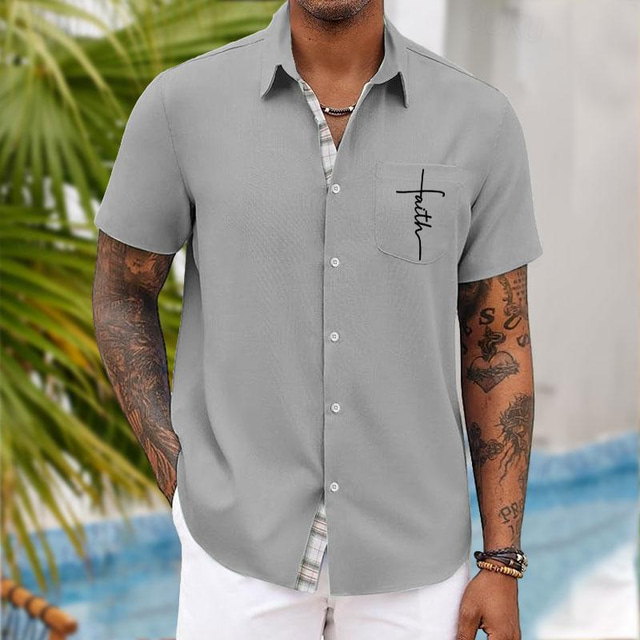  Per uomo Fede Camicia con bottoni Camicie stampate Manica corta Hawaiano Ricorrere Da mare Per eventi Da tutti i giorni Estate Collo ripiegabile Tasche Stampa Bottone giù Rosa Blu Verde Grigio