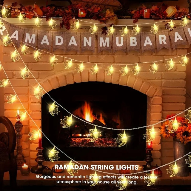  Ramadan Moon Shaped String Lights 3m 20leds 1.5m 10leds Battery Powered Ramadan Home Holiday Garden Party Atmosphere Decoration Night Light