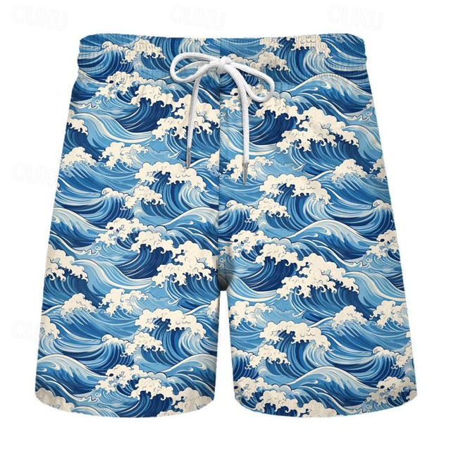  Carefree Interlude X Joshua Jo Men's Waves Printed Vacation Beach Board Shorts