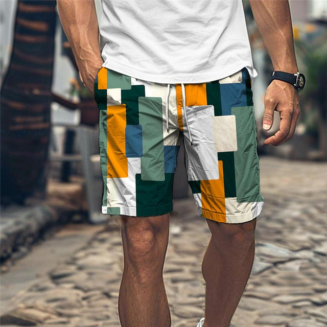  farbenfrohe Feiertage x Designer Kris Herren-Boardshorts mit Gitterkaromuster, Kordelzug und Netzfutter, Hawaii-Shorts