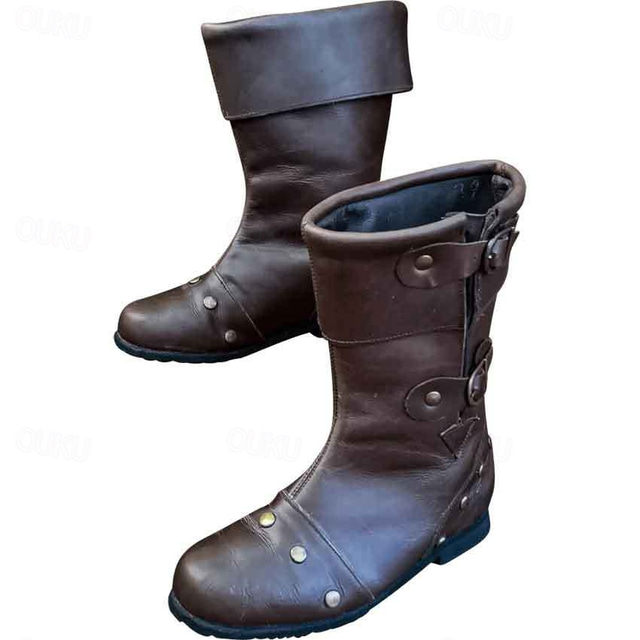  Retro Vintage Medieval Renaissance Shoes Flat Jazz Boots Pirate Viking Crusader Men's Pirate Steampunk Carnival Masquerade LARP Adults Shoes