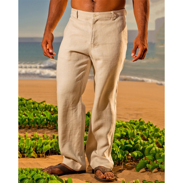  Herren Leinenhose Hose Hosen Sommerhosen Strandhose Tasche Kordelzug Elastische Taille Glatt Komfort Atmungsaktiv Täglich Festtage Urlaub Hawaiianisch Boho Gelb