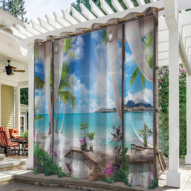  vízálló kültéri függöny magánélet, kültéri árnyékolók, eltolható terasz függönyök, pergola függönyök szigetelt óceáni strand pavilonhoz, erkély, veranda, buli