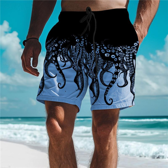  short de bain pour hommes imprimé poulpe short hawaïen maillot de bain cordon de serrage avec doublure en maille taille élastique confort respirant short de vacances