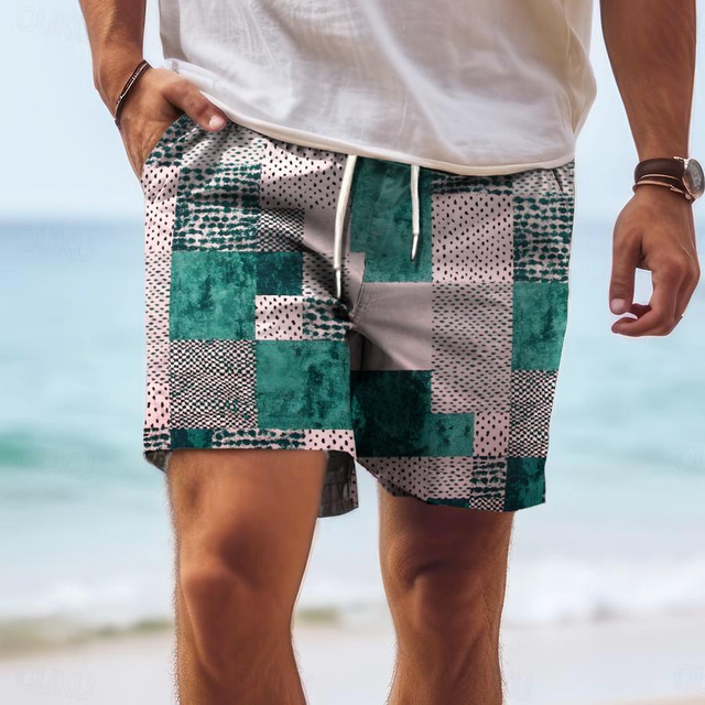  rutete rutete herreshorts hawaiiansk shorts badebukser snøring med meshfôr elastisk midjekomfort pustende ferieferieshorts