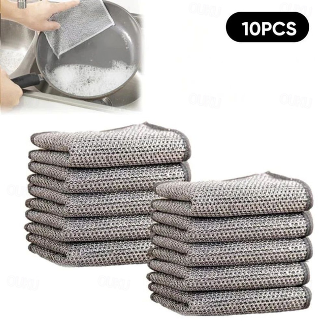  10/20/50pcs Multipurpose Wire Dishwashing Rags for Wet and Dry 2024 New Multifunctional Non-scratch Wire Dishcloth,Scrubs and Cleans for Dishes, Stove Tops, Easy Rinsing, Machine Washable