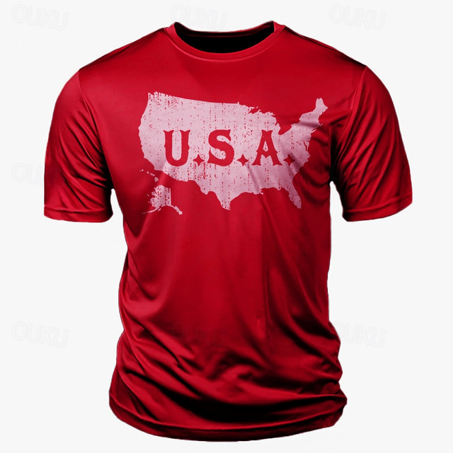  Men's USA T Shirt Tee Top Cotton Short Sleeve Graphic Shirt Black White Red Comfortable Tee Vacation Street Fashion Designer Clothing