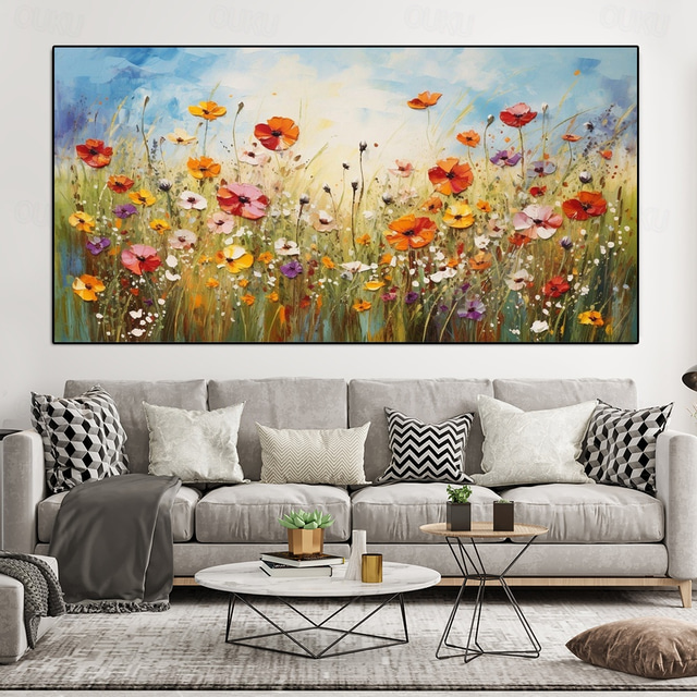  Flower oil painting on canvas handmade abstract colorful flower floral oil painting hand painted wall art canvas spring painting  for living room wall decor