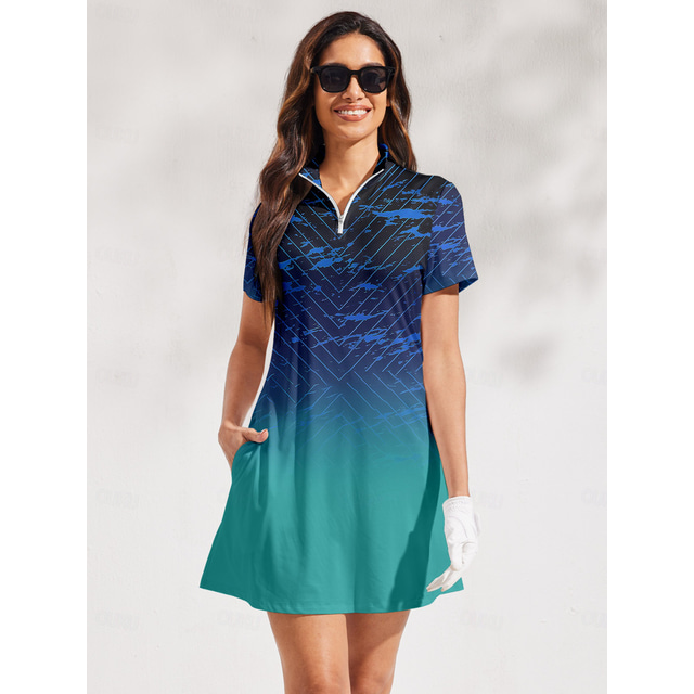  Women's Tennis Dress Golf Dress Blue Short Sleeve Dress Ladies Golf Attire Clothes Outfits Wear Apparel