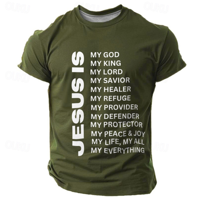  Easter Men's Graphic Slogan Jesus T Shirt Short Sleeve T shirt 3D Print Crew Neck Shirt Retro Vintage Casual Street Style Sports Outdoor Holiday Going out Black Blue Green Spring & Summer Clothing