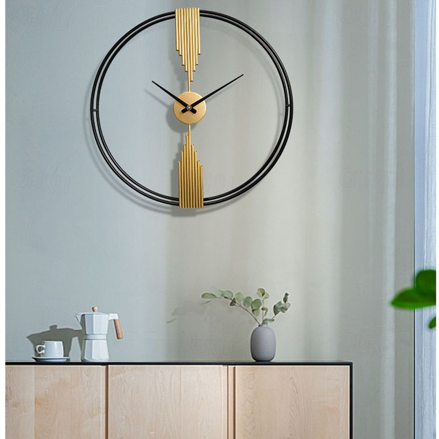  Clock Round Wall Clock Non Ticking Quartz Decorative Wall Watch Clock for Living Room Kitchen Home Office Black Golden 60 80 cm