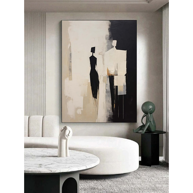  Black and Beige Abstract Art painting handmade Black and Beige Minimalistic hand painted Wall Art Abstract Figure Canvas painting Art Abstract People Oil Painting Modern Wall Art