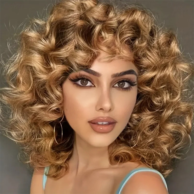  Afro Curly Wigs With Bangs Big Blonde Wigs For Women