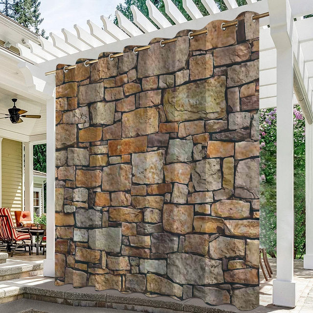  Waterproof Outdoor Curtain Privacy, Outdoor Shades, Sliding Patio Curtain Drapes, Pergola Curtains Grommet Brick Wall For Gazebo, Balcony, Porch, Party