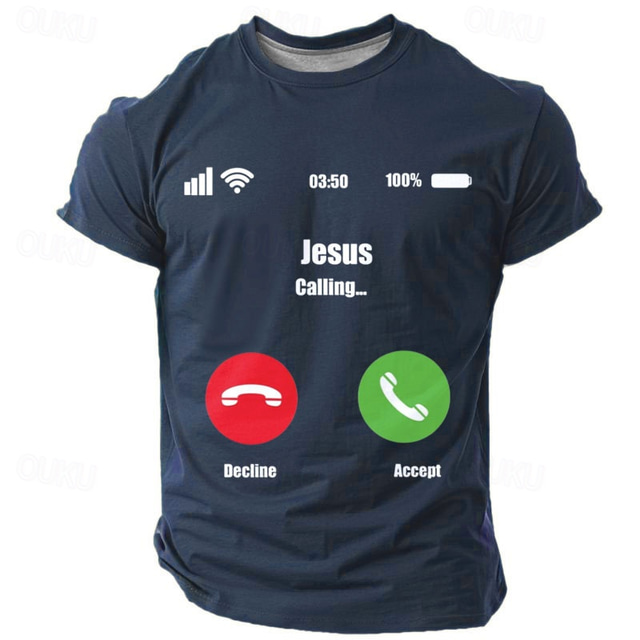  Men's Graphic Jesus T shirt Short Sleeve T shirt 3D Print Crew Neck Shirt Daily Designer Retro Vintage Sports Outdoor Holiday Going out Black Navy Blue Army Green Spring & Summer Clothing Apparel S M