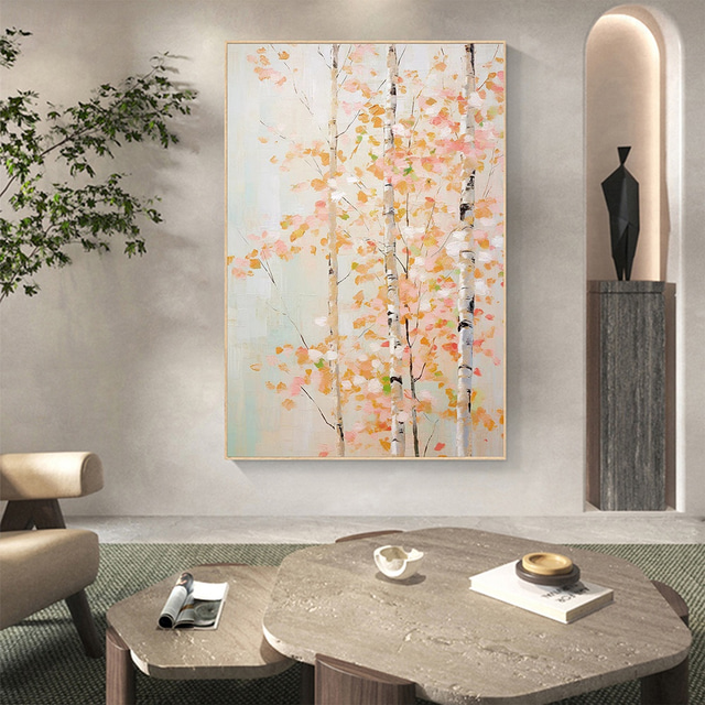  Forest Oil Painting On Canvas hand painted Abstract Green Landscape Painting for Living Room Wall Decor Birch Forest Painting Modern Wall Art painting landscape oil painting
